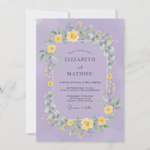 Invitación Boda Romántica Botánica Amarillo Lila