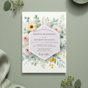Invitación Boda Romántica Botánica Amarillo Pálido