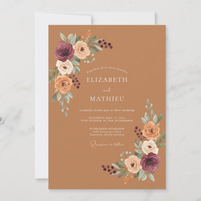 Invitación Boda Romántica Botánica Ámbar (Anverso)