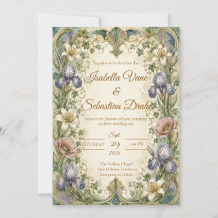 Invitación Boda romántica botánica Art Nouveau etérea