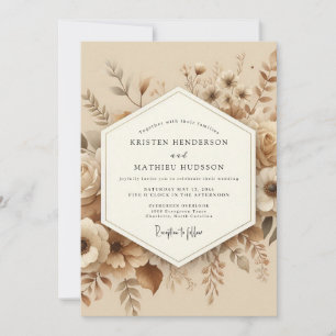 Invitación Boda Romántica Botánica Beige