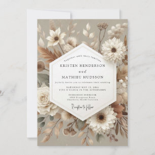 Invitación Boda Romántica Botánica Beige