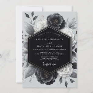 Invitación Boda Romántica Botánica Carbón