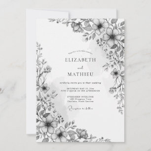 Invitación Boda Romántica Botánica Carbón