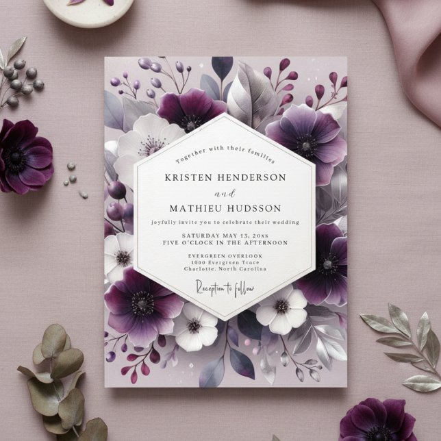 Invitación Boda Romántica Botánica Ciruela (Subido por el creador)