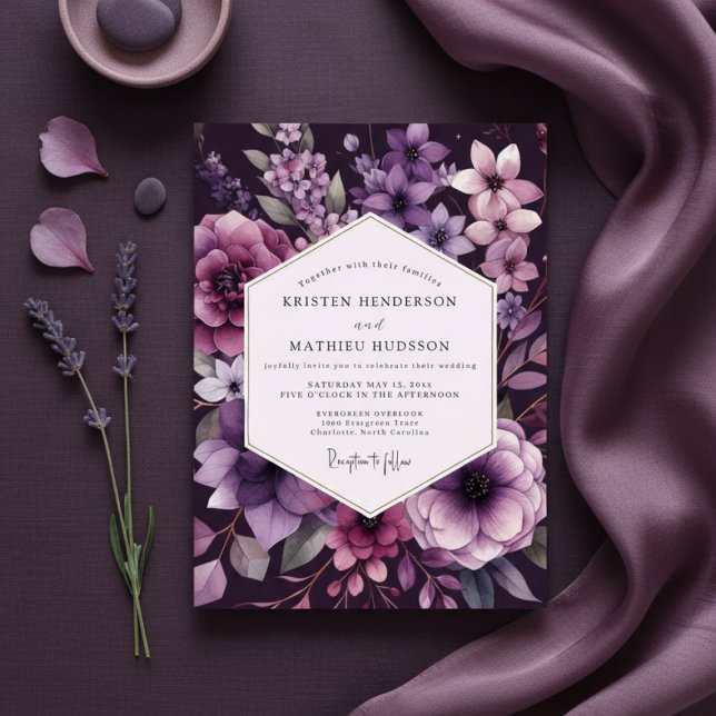 Invitación Boda Romántica Botánica Ciruela (Subido por el creador)