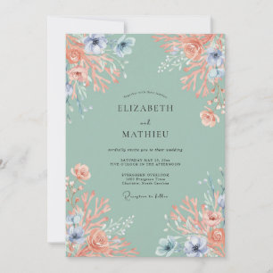 Invitación Boda Romántica Botánica Coral Melocotón