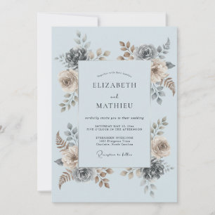 Invitación Boda Romántica Botánica de Azul Celeste
