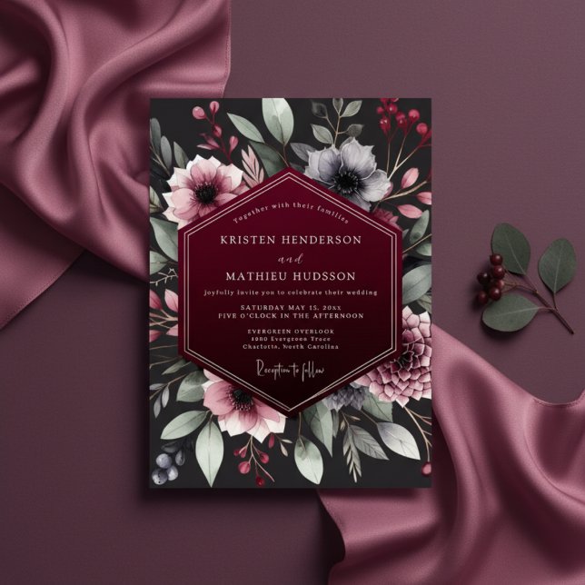 Invitación Boda Romántica Botánica de Borgoña (Subido por el creador)