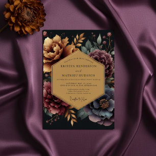 Invitación Boda Romántica Botánica de Ciruela Profunda