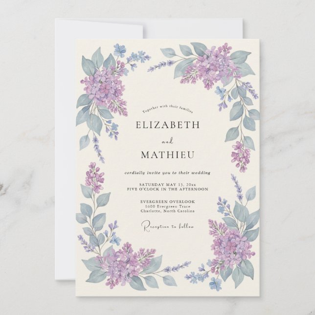Invitación Boda Romántica Botánica de Lavanda (Anverso)