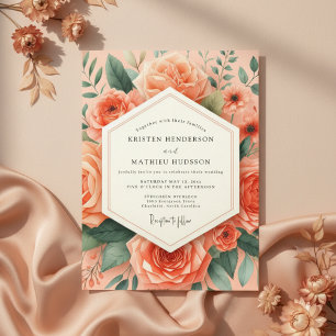 Invitación Boda Romántica Botánica de Melocotón