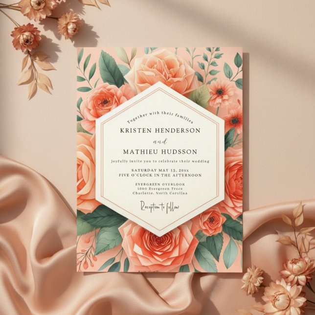 Invitación Boda Romántica Botánica de Melocotón (Subido por el creador)