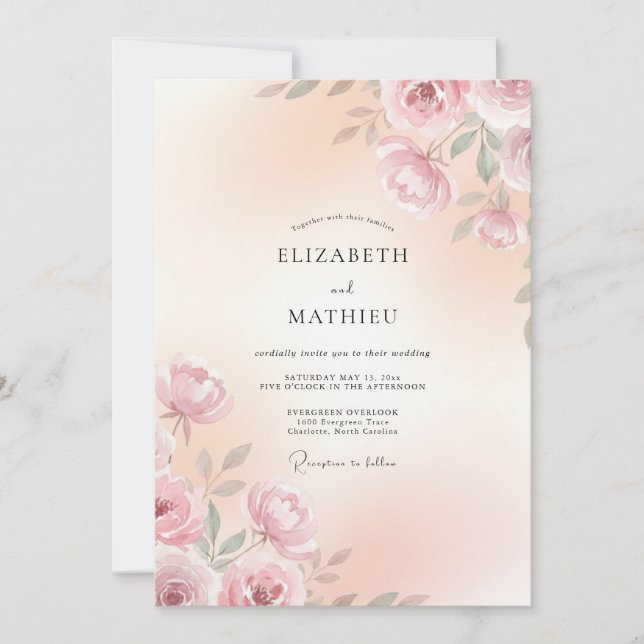 Invitación Boda romántica botánica de rosa suave (Anverso)
