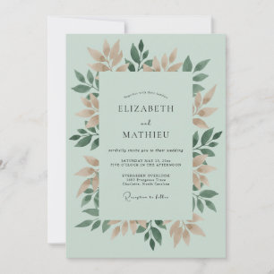 Invitación Boda Romántica Botánica en Tono Sage