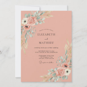 Invitación Boda Romántica Botánica Flor de Melocotón