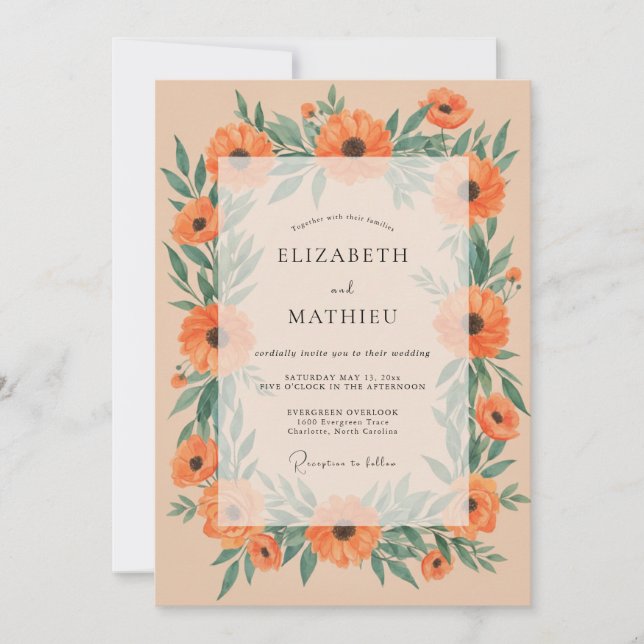 Invitación Boda Romántica Botánica Flor de Naranja (Anverso)