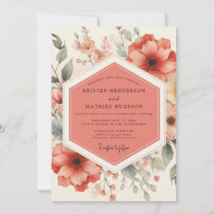 Invitación Boda Romántica Botánica Floral de Coral