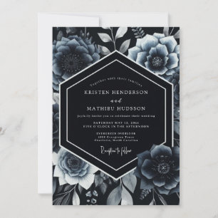Invitación Boda Romántica Botánica Índigo