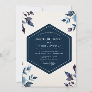 Invitación Boda Romántica Botánica Índigo