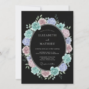 Invitación Boda Romántica Botánica Malva Verde Teal