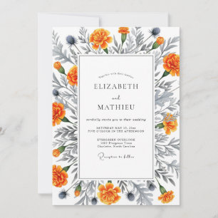 Invitación Boda Romántica Botánica Naranja
