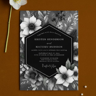 Invitación Boda Romántica Botánica Negra
