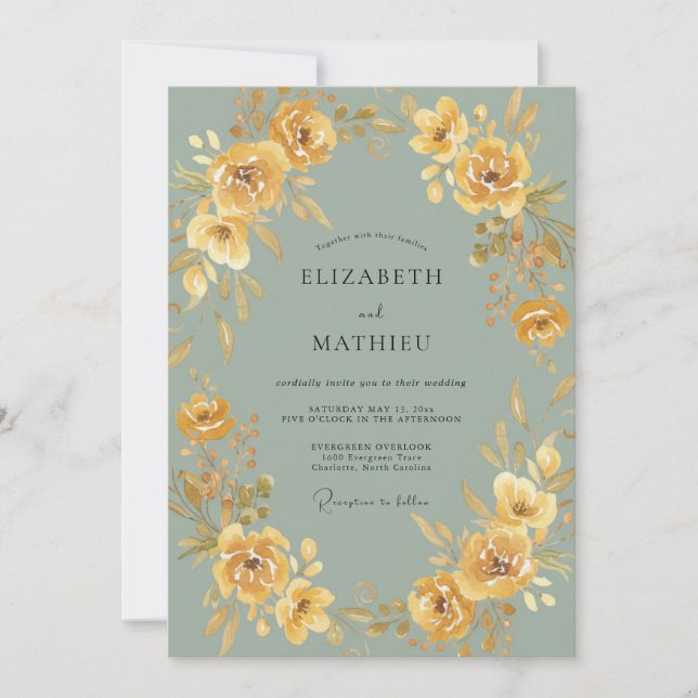 Invitación Boda Romántica Botánica Ocre (Anverso)
