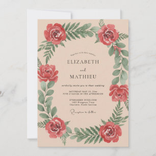 Invitación Boda Romántica Botánica Pintoresca Carmesí
