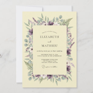 Invitación Boda romántica botánica púrpura