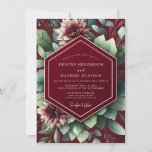 Invitación Boda Romántica Botánica Rojo Intenso