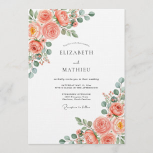 Invitación Boda Romántica Botánica Rosa Coral