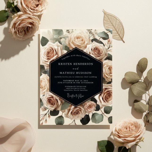 Invitación Boda Romántica Botánica Rosa Crema (Subido por el creador)