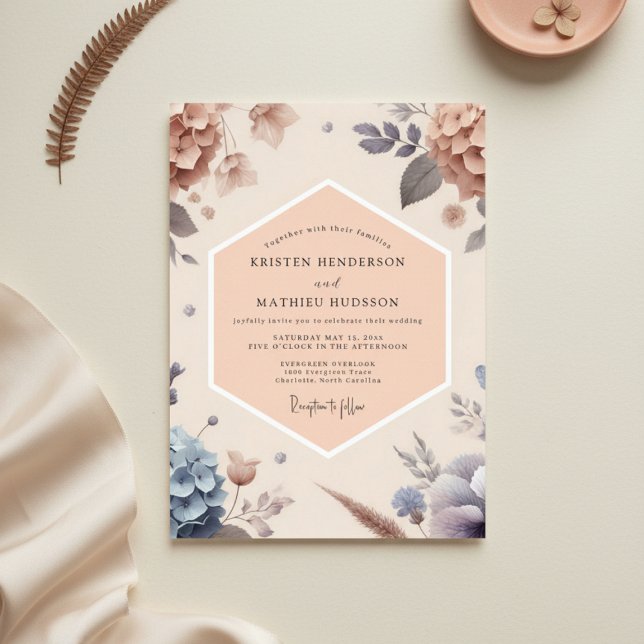Invitación Boda Romántica Botánica Rosa Melocotón (Subido por el creador)