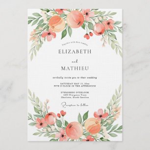 Invitación Boda Romántica Botánica Rosa Melocotón