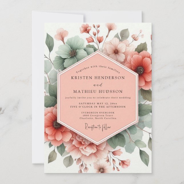 Invitación Boda romántica botánica rosa polvorienta (Anverso)