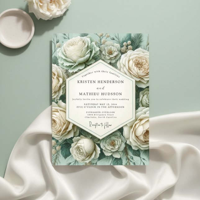 Invitación Boda Romántica Botánica Rosa Verde (Subido por el creador)