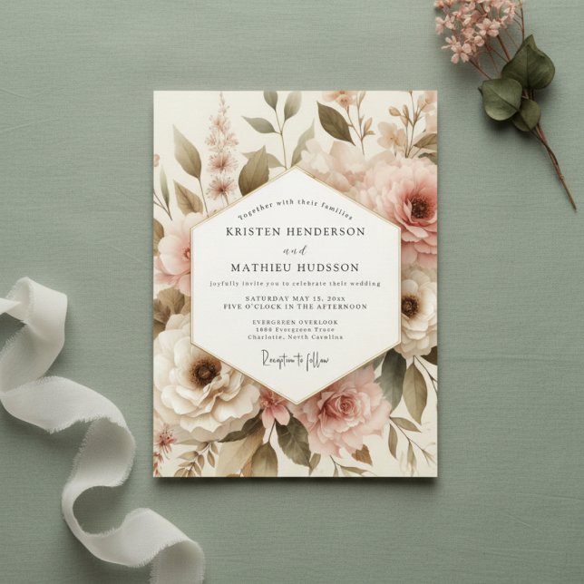 Invitación Boda Romántica Botánica Rosada (Subido por el creador)