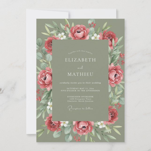 Invitación Boda Romántica Botánica Rubor de Rosa (Anverso)
