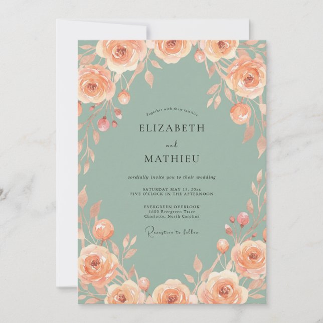 Invitación Boda Romántica Botánica Sage Rose (Anverso)