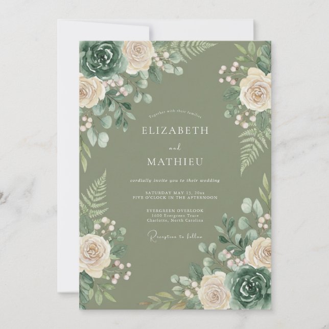 Invitación Boda Romántica Botánica Salvia (Anverso)