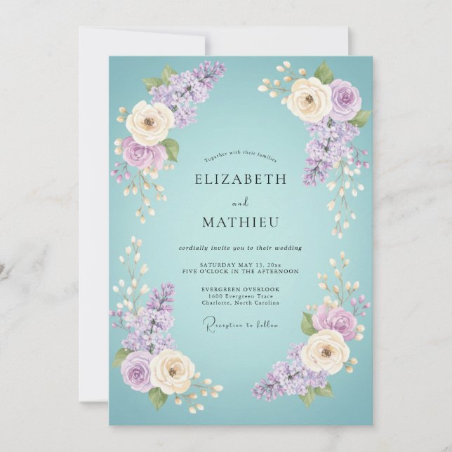 Invitación Boda Romántica Botánica Suave de Lavanda (Anverso)