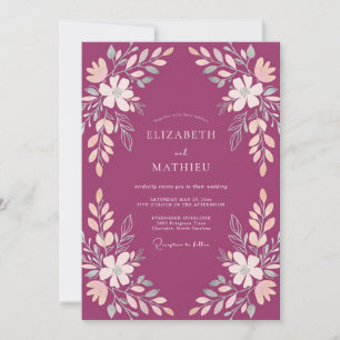 Invitación Boda Romántica Botánica Suave Magenta