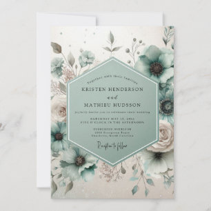 Invitación Boda Romántica Botánica Turquesa