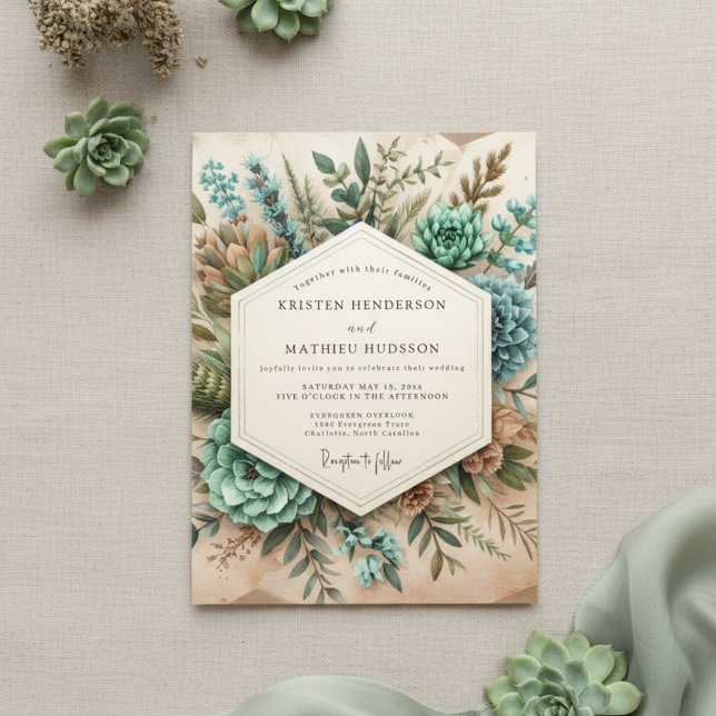 Invitación Boda Romántica Botánica Verde Azulada (Subido por el creador)