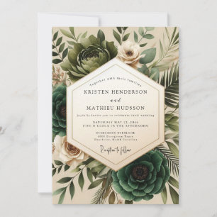 Invitación Boda Romántica Botánica Verde Bosque