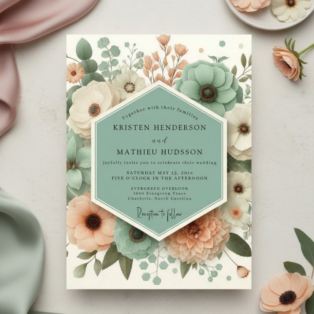 Invitación Boda Romántica Botánica Verde Menta (Subido por el creador)