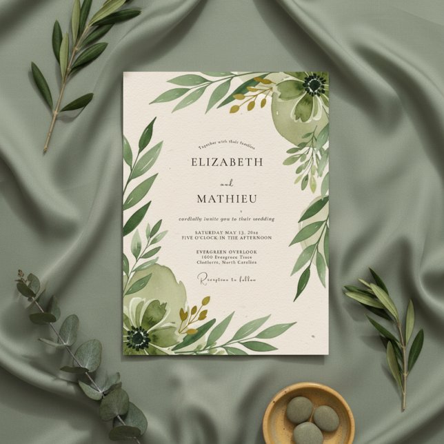Invitación Boda Romántica Botánica Verde Oliva (Subido por el creador)