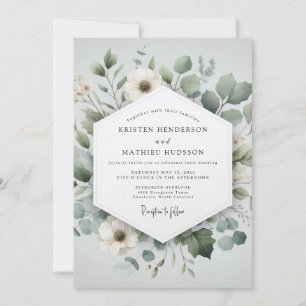 Invitación Boda Romántica Botánica Verde Pálido