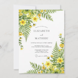 Invitación Boda Romántica Botánica Verdosa Amarilla